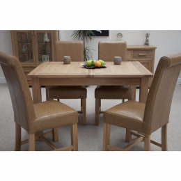 Opus Solid Oak Extending Dining Table and 4 Leather Chairs
